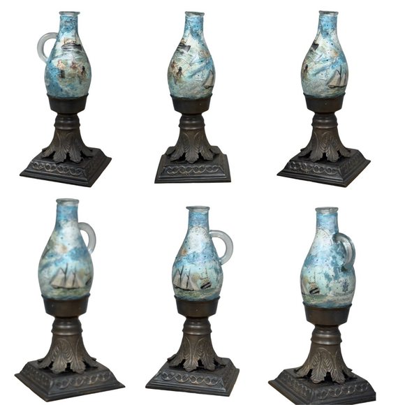 Upcycled Mid-Century Glass and Brass Candle Holders, Hand Painted & Decoupaged - Picture 7 of 16